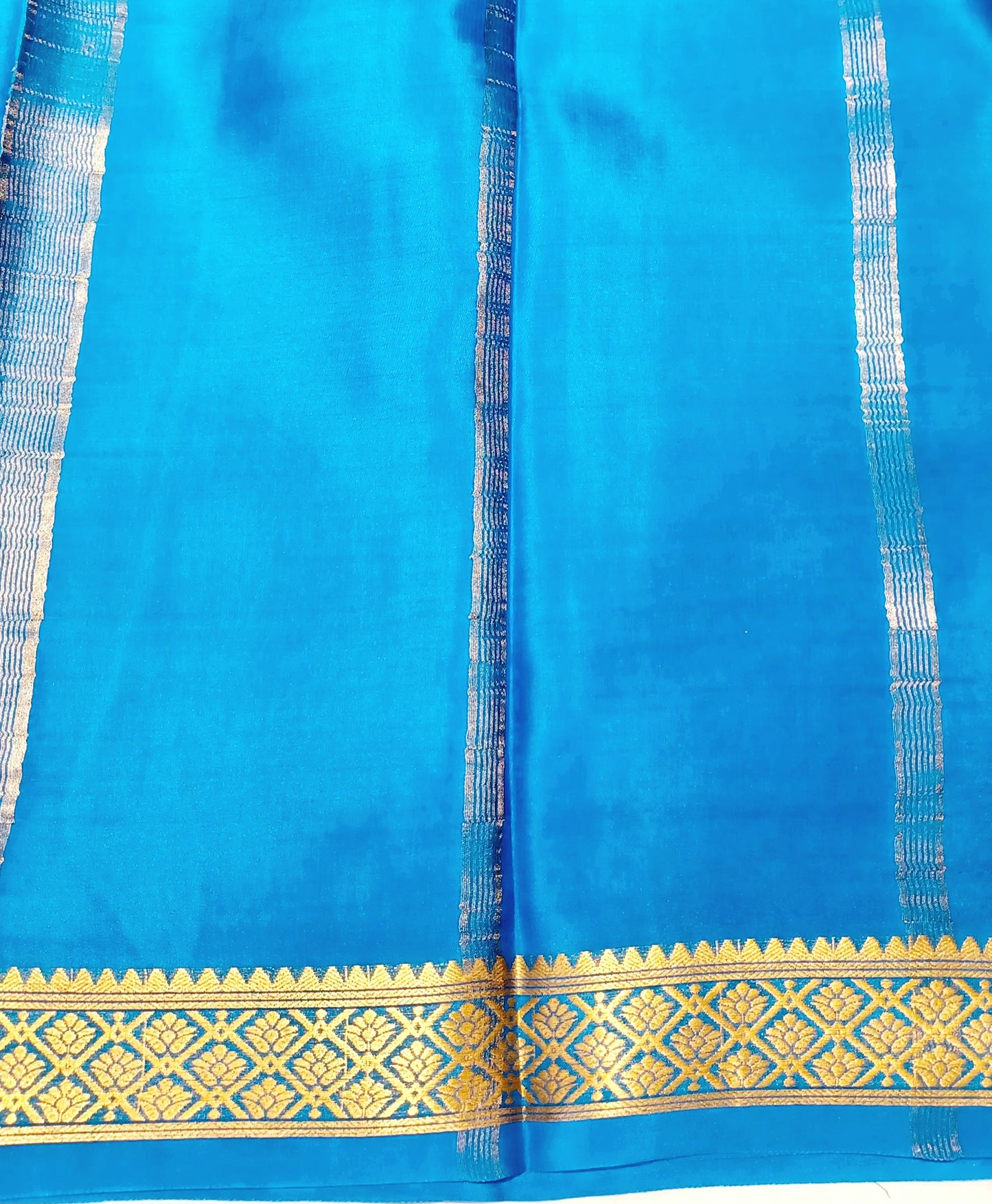 Dark Sky Blue Pure Silk Pure Zari Mysore Crepe Saree