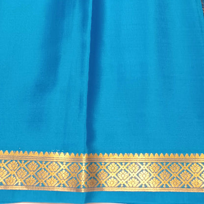 Dark Sky Blue Pure Silk Pure Zari Mysore Crepe Saree