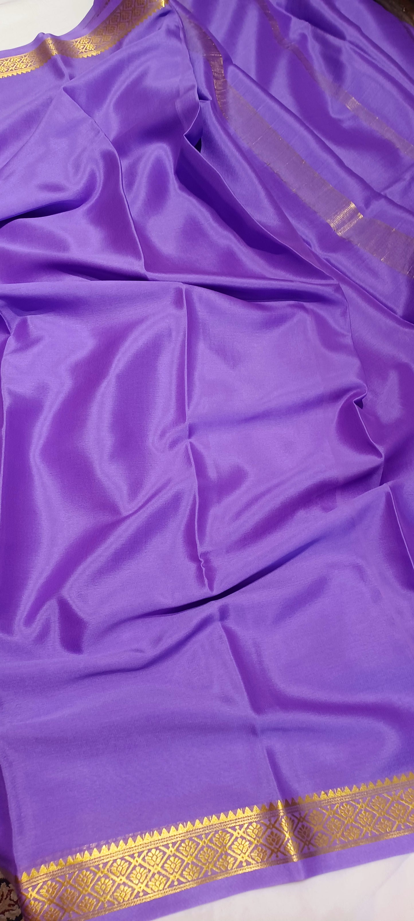 Lavender Pure Silk Pure Zari Mysore Crepe Saree
