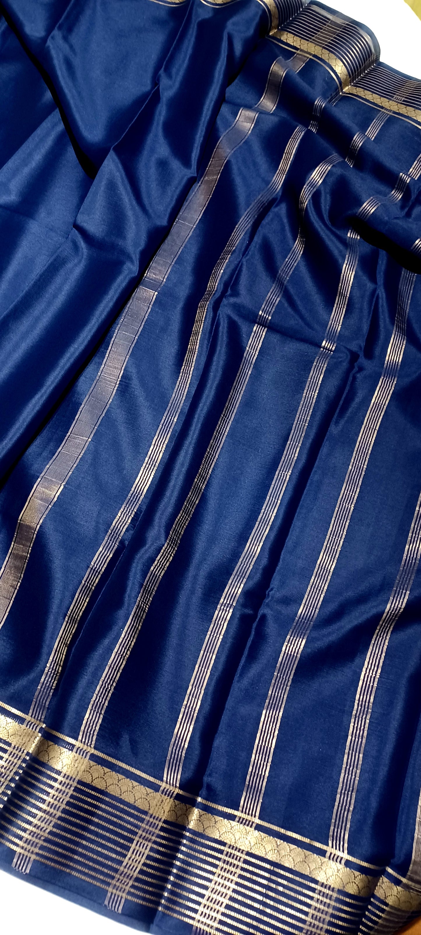 Navy Blue Pure Silk Pure Zari Mysore Crepe Saree