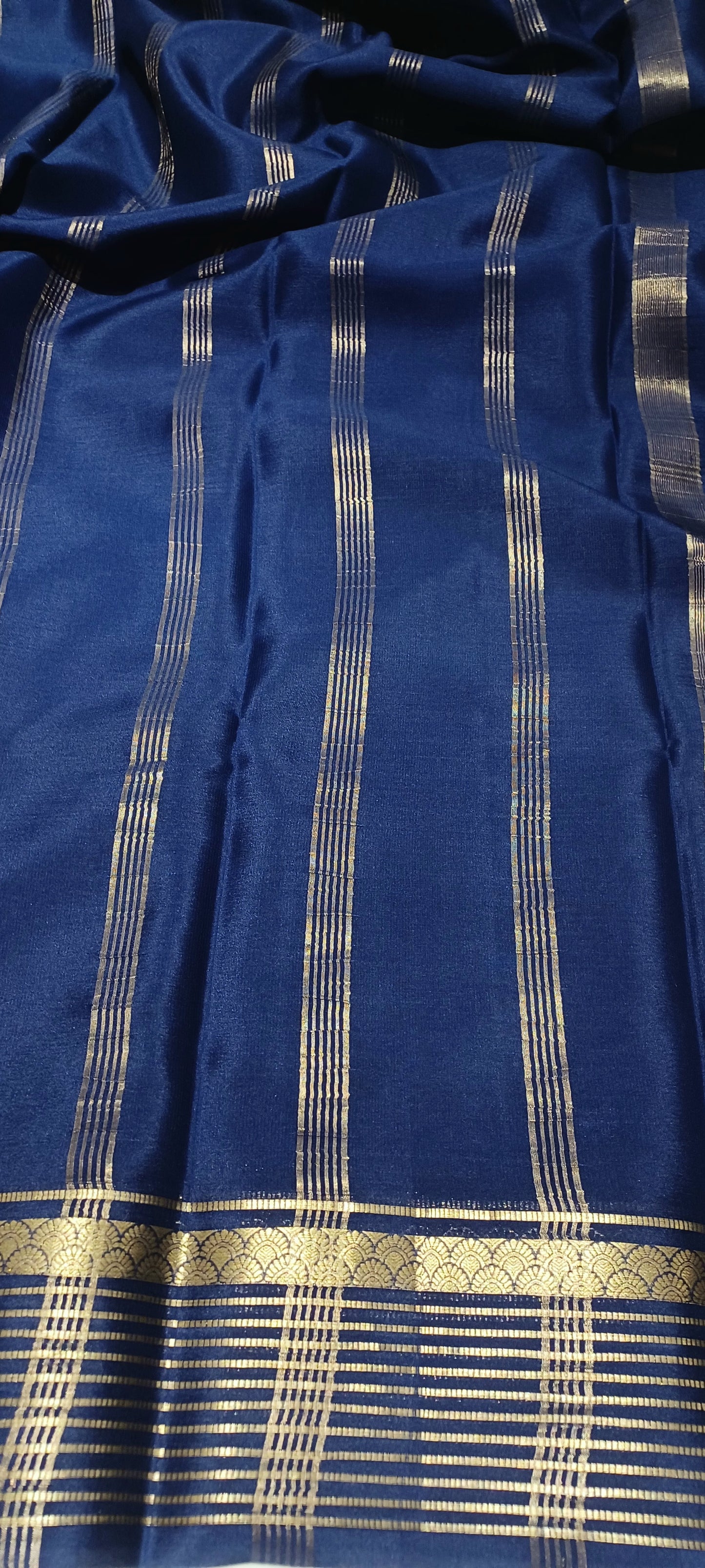 Navy Blue Pure Silk Pure Zari Mysore Crepe Saree