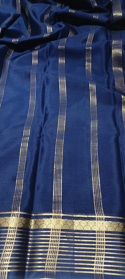 Navy Blue Pure Silk Pure Zari Mysore Crepe Saree