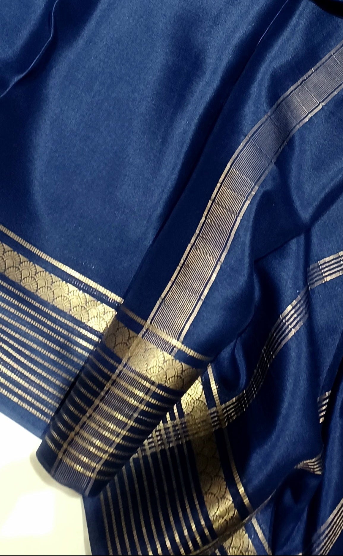 Navy Blue Pure Silk Pure Zari Mysore Crepe Saree