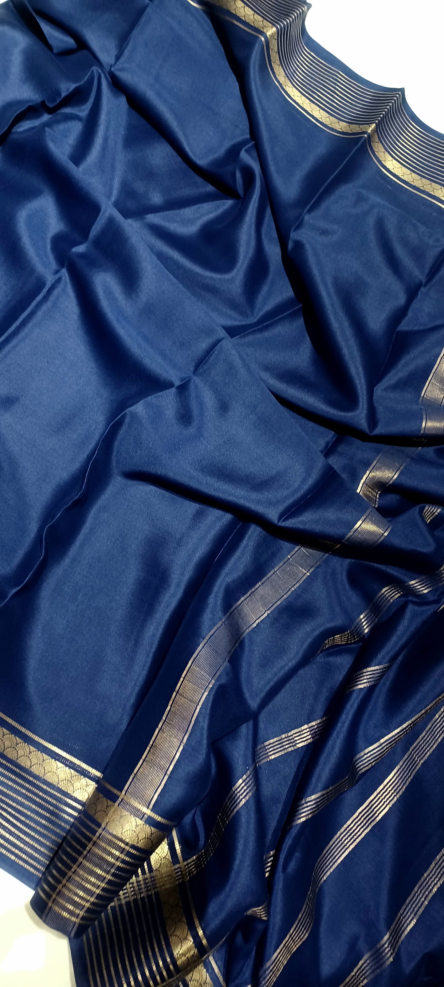 Navy Blue Pure Silk Pure Zari Mysore Crepe Saree