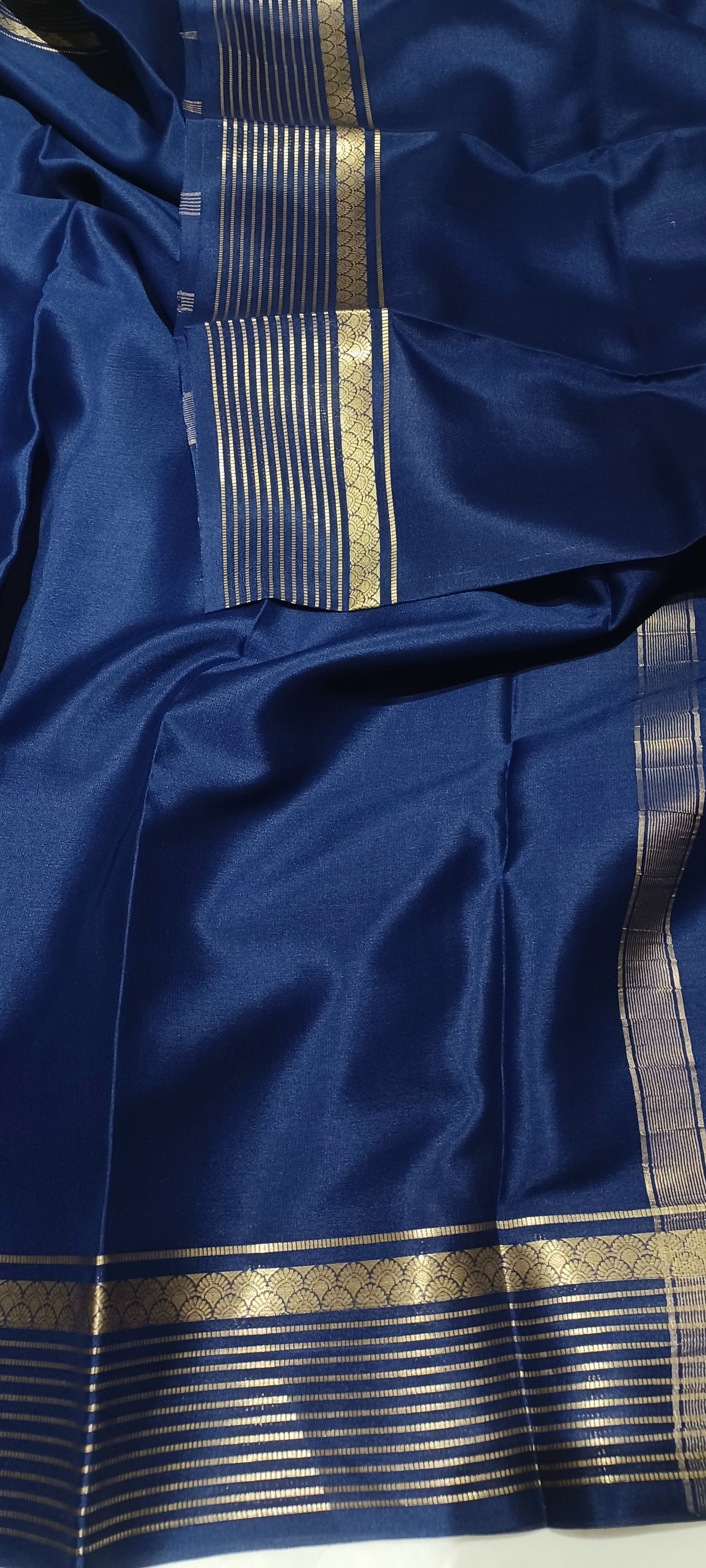 Navy Blue Pure Silk Pure Zari Mysore Crepe Saree