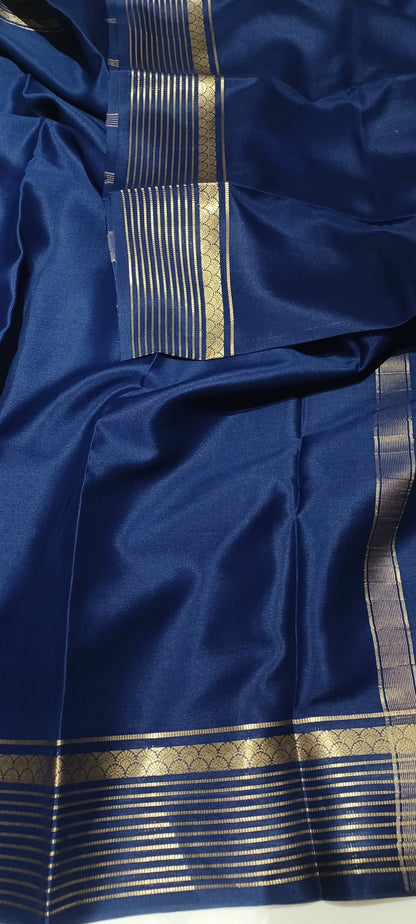 Navy Blue Pure Silk Pure Zari Mysore Crepe Saree