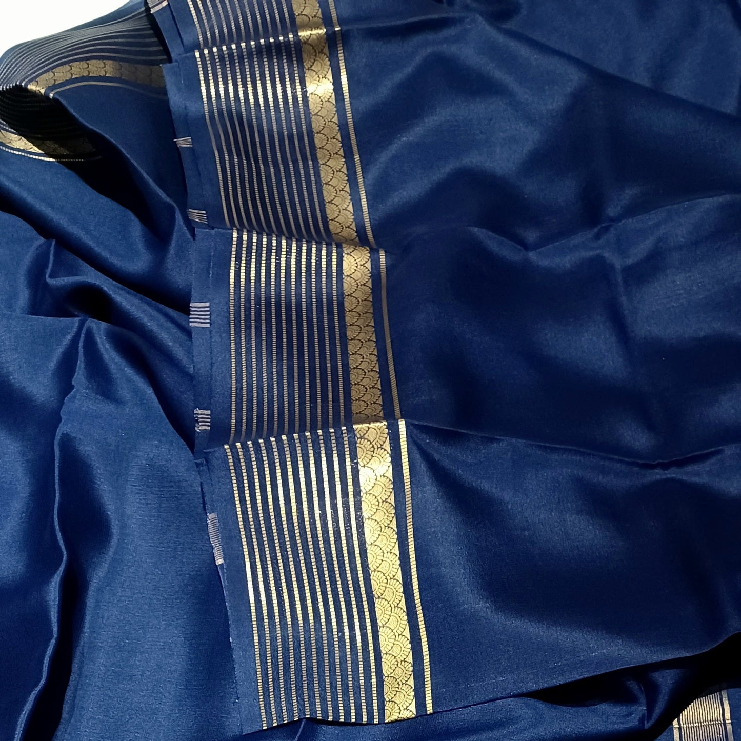 Navy Blue Pure Silk Pure Zari Mysore Crepe Saree