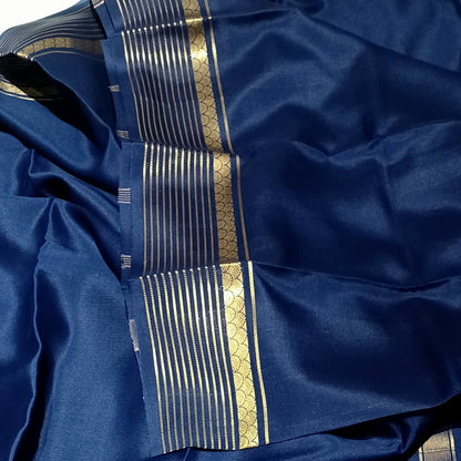 Navy Blue Pure Silk Pure Zari Mysore Crepe Saree