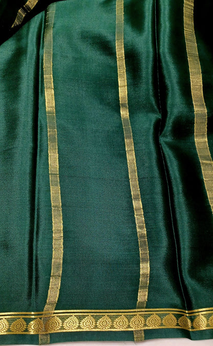 Rani Pink with Dark Green border Pure Silk Pure Zari Mysore Crepe Saree
