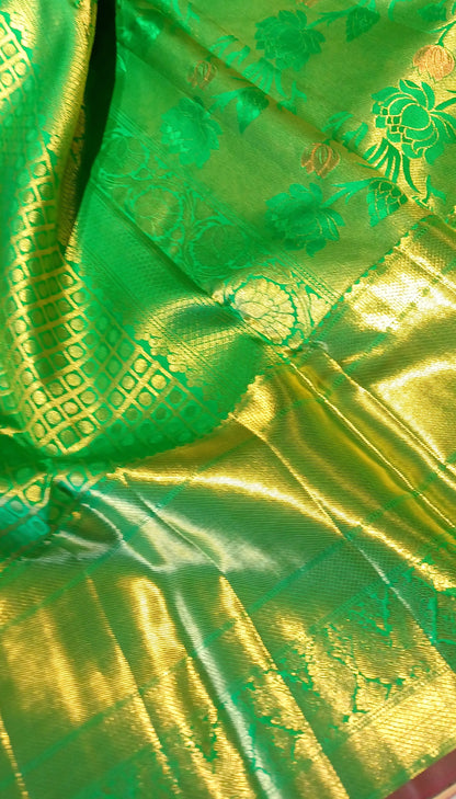 Green Bridal Kanchipuram pure silk brocade weave saree
