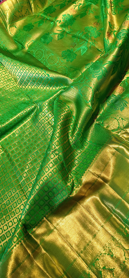 Green Bridal Kanchipuram pure silk brocade weave saree