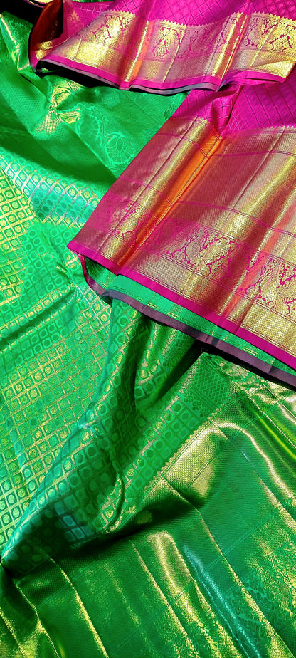 Green Bridal Kanchipuram pure silk brocade weave saree