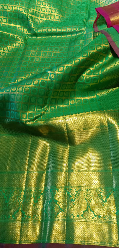 Green Bridal Kanchipuram pure silk brocade weave saree