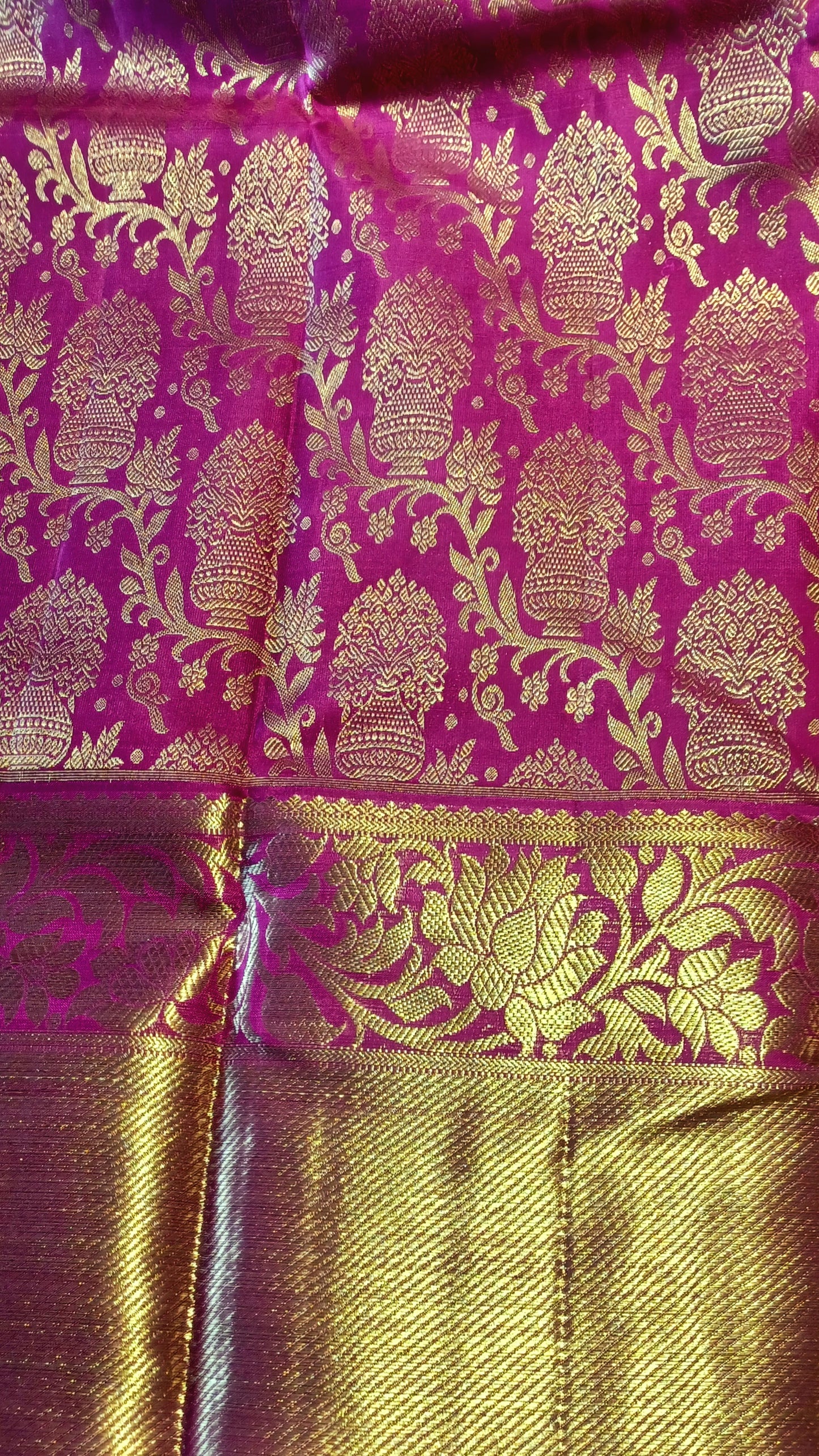 Dark Pink Bridal Kanchipuram pure silk brocade weave saree