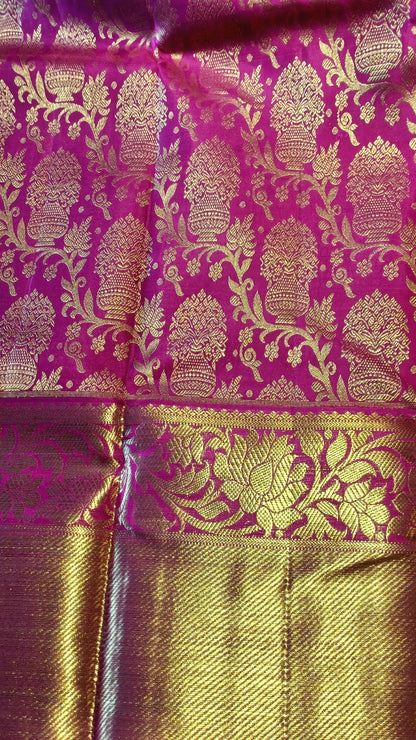 Dark Pink Bridal Kanchipuram pure silk brocade weave saree