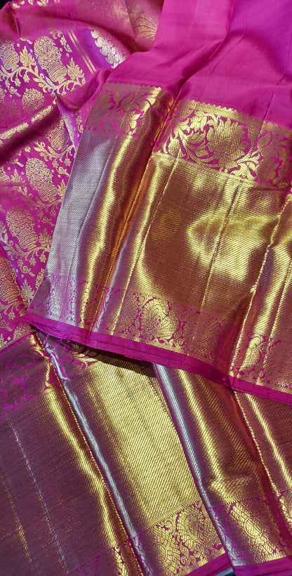 Dark Pink Bridal Kanchipuram pure silk brocade weave saree