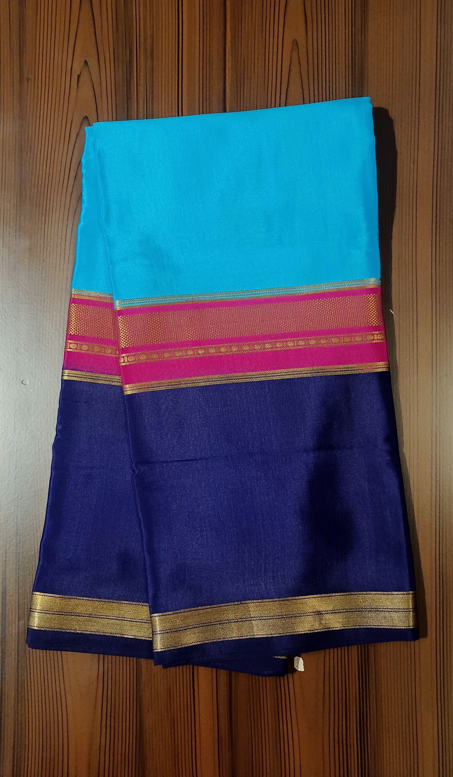 Sky Blue Premium Bentex 3D Mysore Crepe Pure Silk Saree
