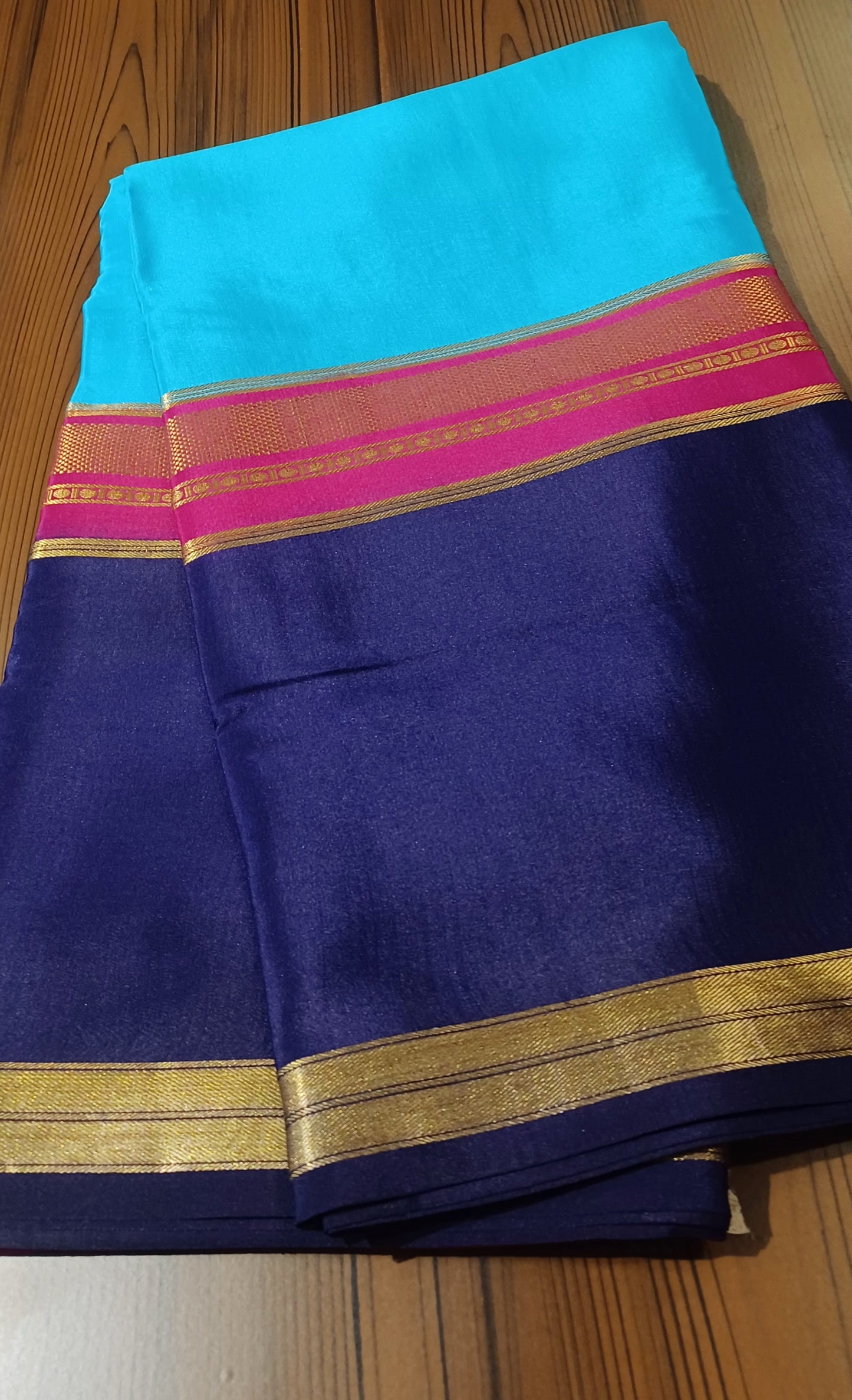 Sky Blue Premium Bentex 3D Mysore Crepe Pure Silk Saree