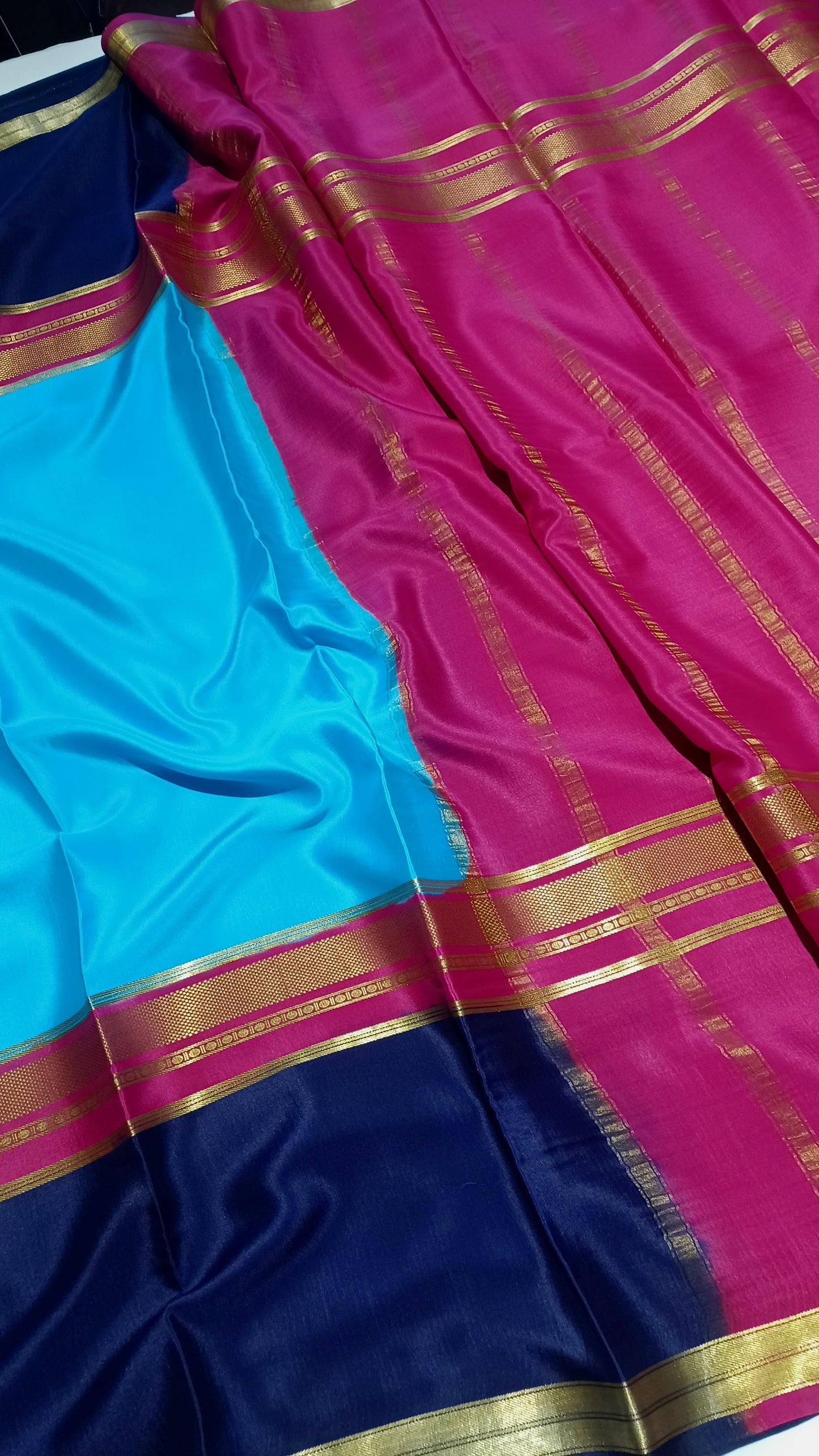 Sky Blue Premium Bentex 3D Mysore Crepe Pure Silk Saree