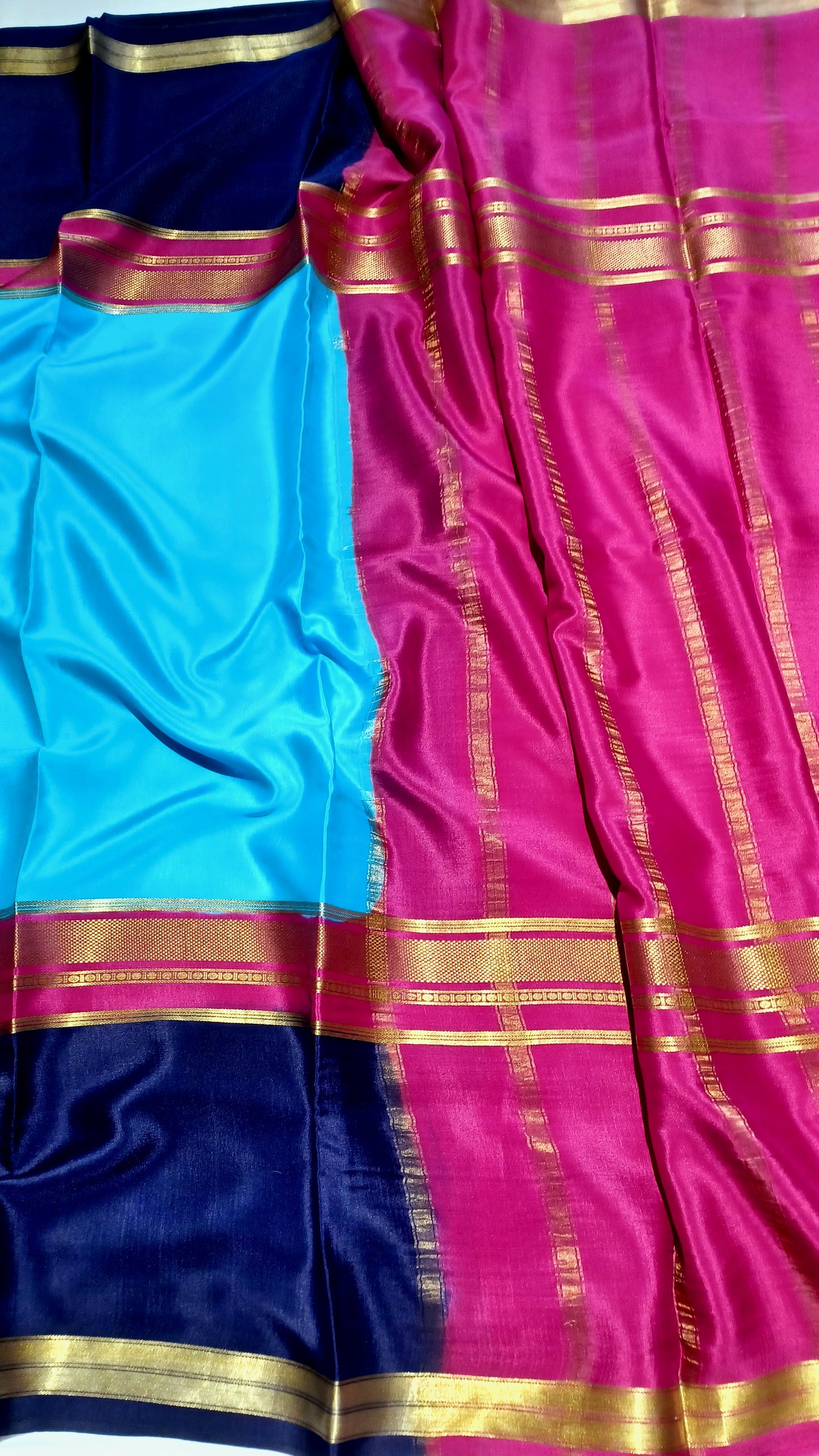 Sky Blue Premium Bentex 3D Mysore Crepe Pure Silk Saree