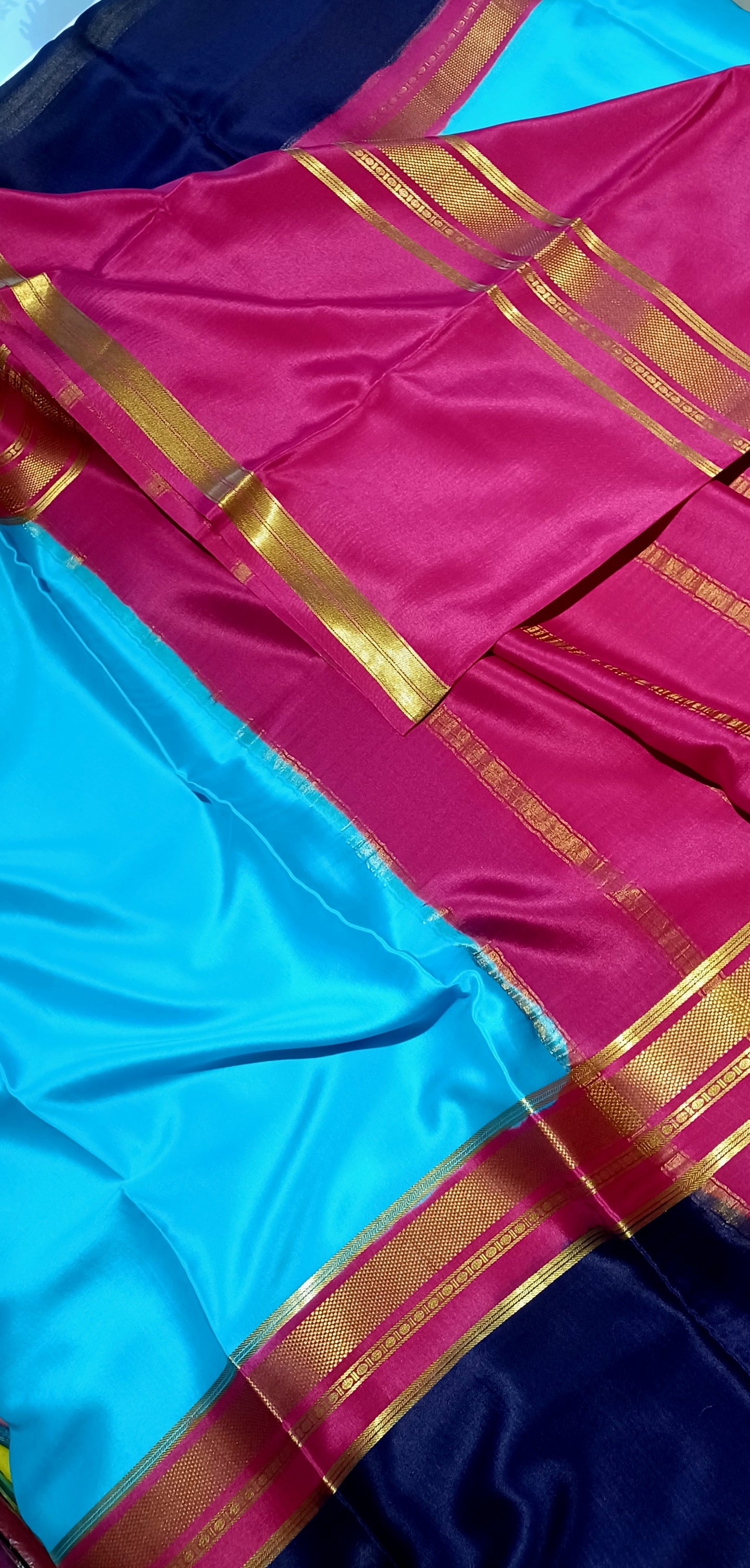 Sky Blue Premium Bentex 3D Mysore Crepe Pure Silk Saree