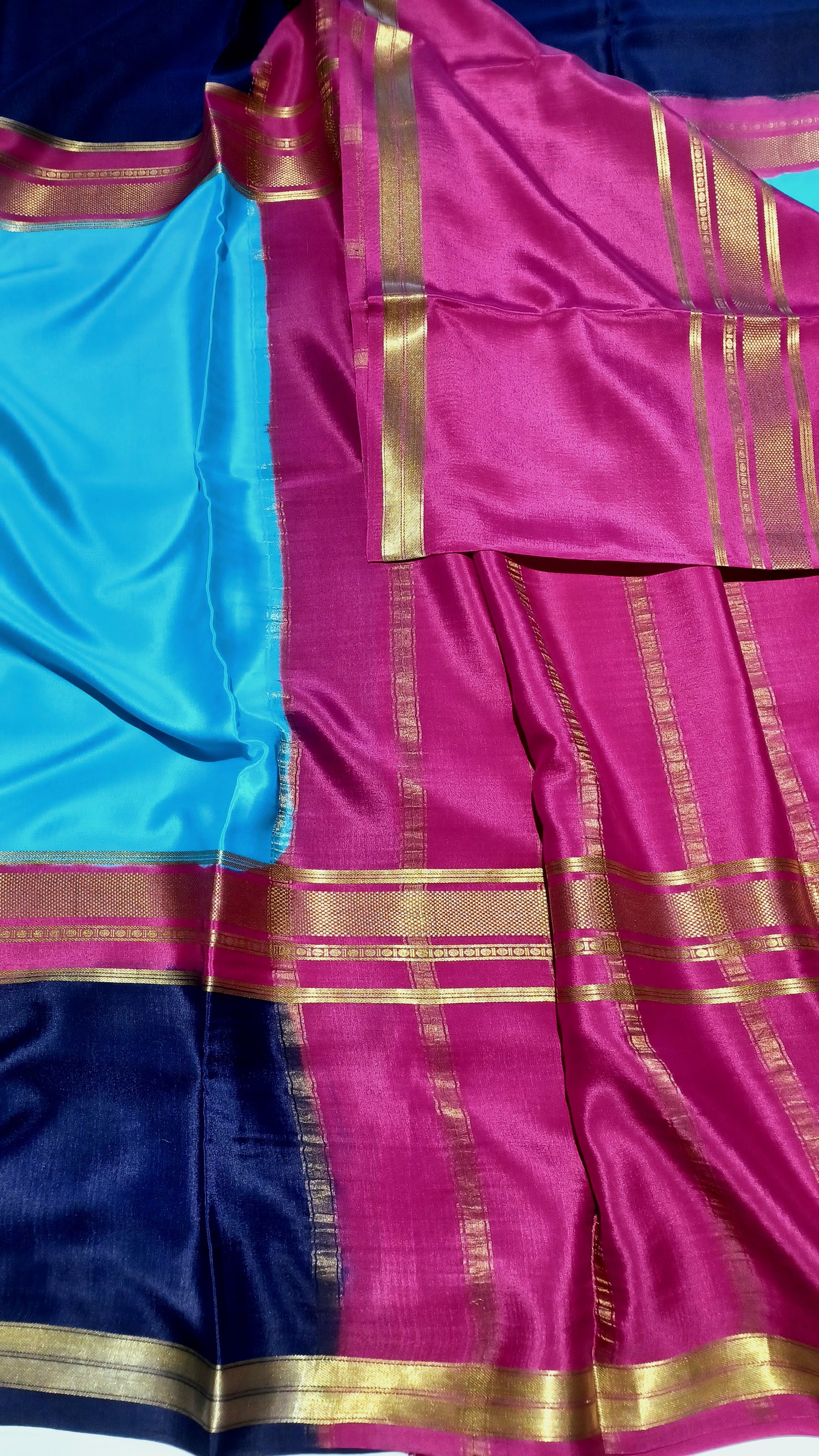 Sky Blue Premium Bentex 3D Mysore Crepe Pure Silk Saree