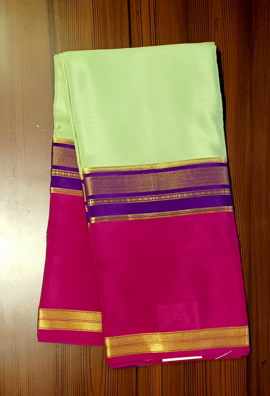 Pista Green Premium Bentex 3D Mysore Crepe Pure Silk Saree