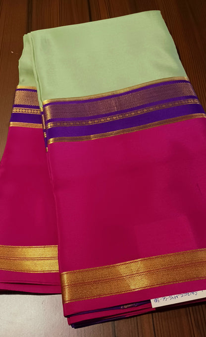 Pista Green Premium Bentex 3D Mysore Crepe Pure Silk Saree