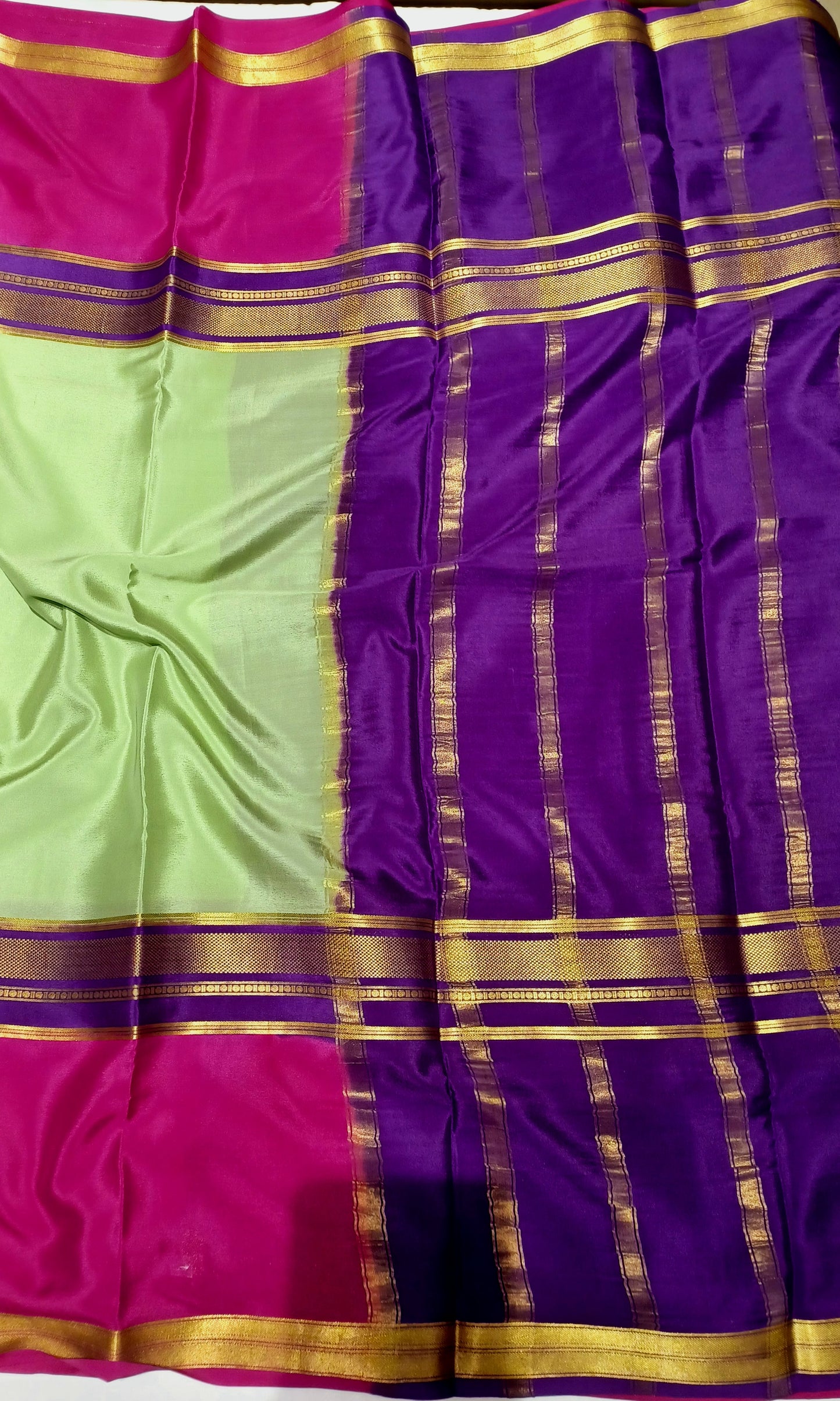 Pista Green Premium Bentex 3D Mysore Crepe Pure Silk Saree
