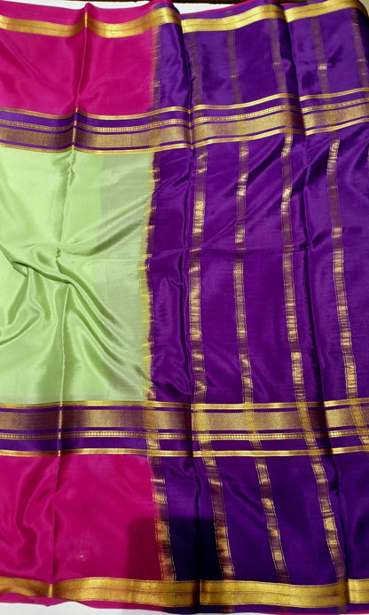 Pista Green Premium Bentex 3D Mysore Crepe Pure Silk Saree