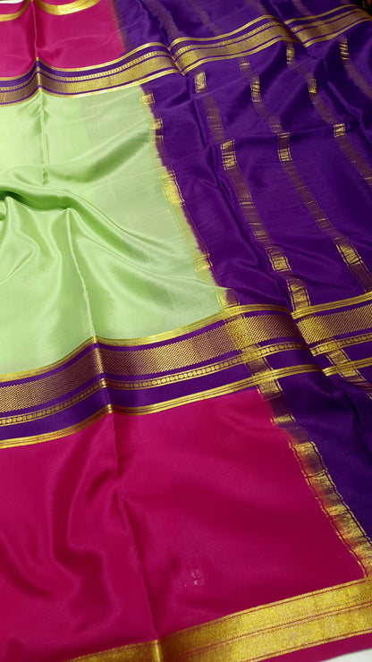 Pista Green Premium Bentex 3D Mysore Crepe Pure Silk Saree