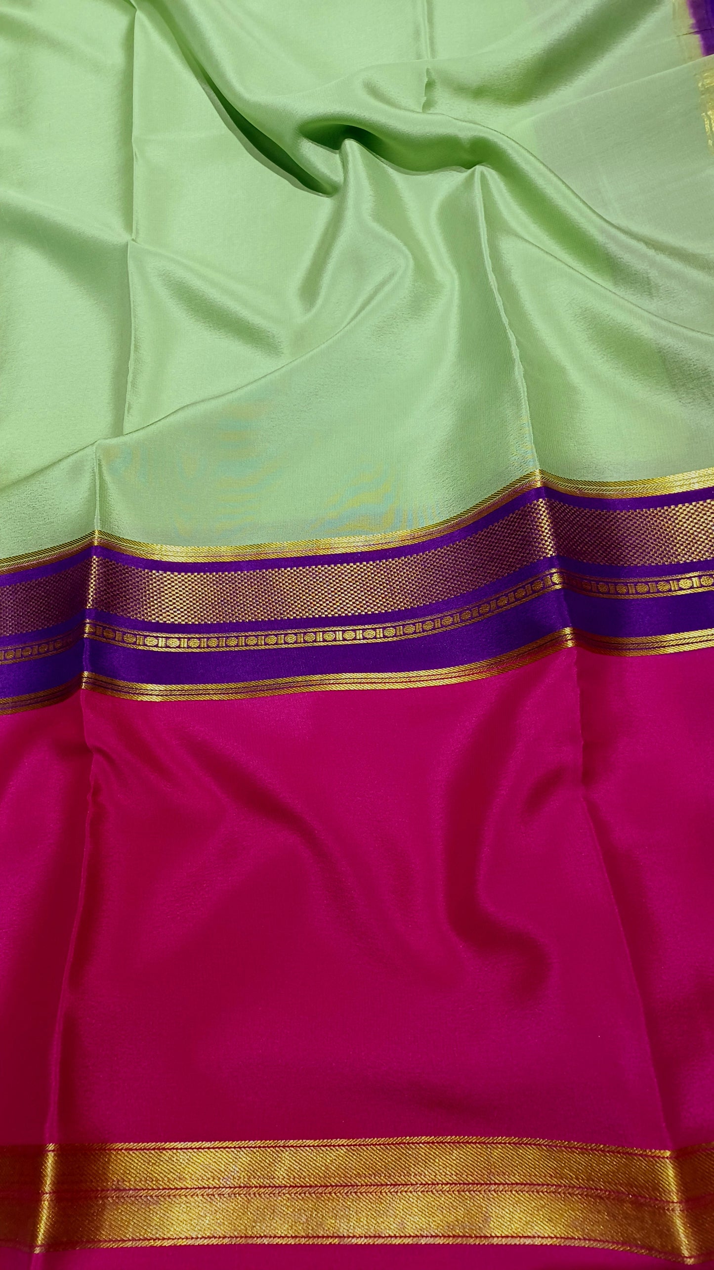 Pista Green Premium Bentex 3D Mysore Crepe Pure Silk Saree