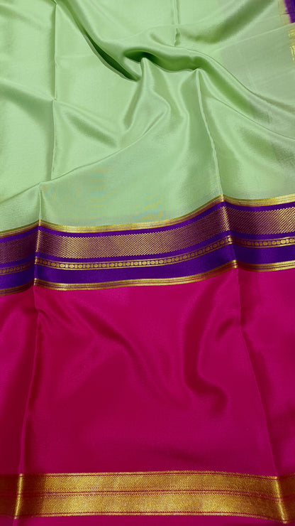 Pista Green Premium Bentex 3D Mysore Crepe Pure Silk Saree