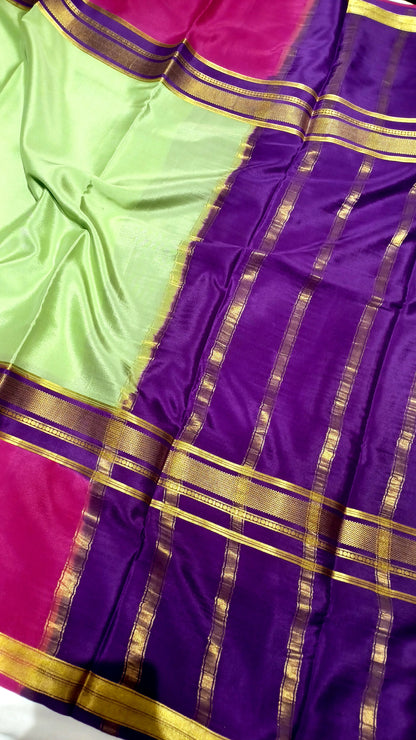 Pista Green Premium Bentex 3D Mysore Crepe Pure Silk Saree