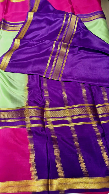 Pista Green Premium Bentex 3D Mysore Crepe Pure Silk Saree
