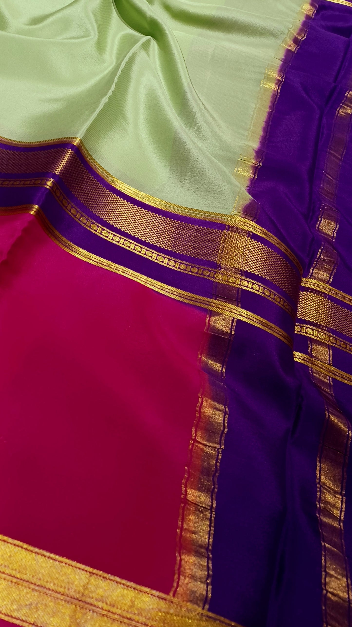 Pista Green Premium Bentex 3D Mysore Crepe Pure Silk Saree