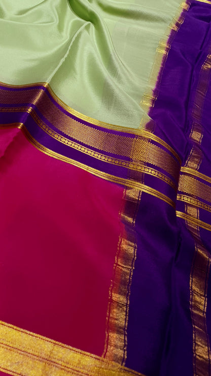 Pista Green Premium Bentex 3D Mysore Crepe Pure Silk Saree