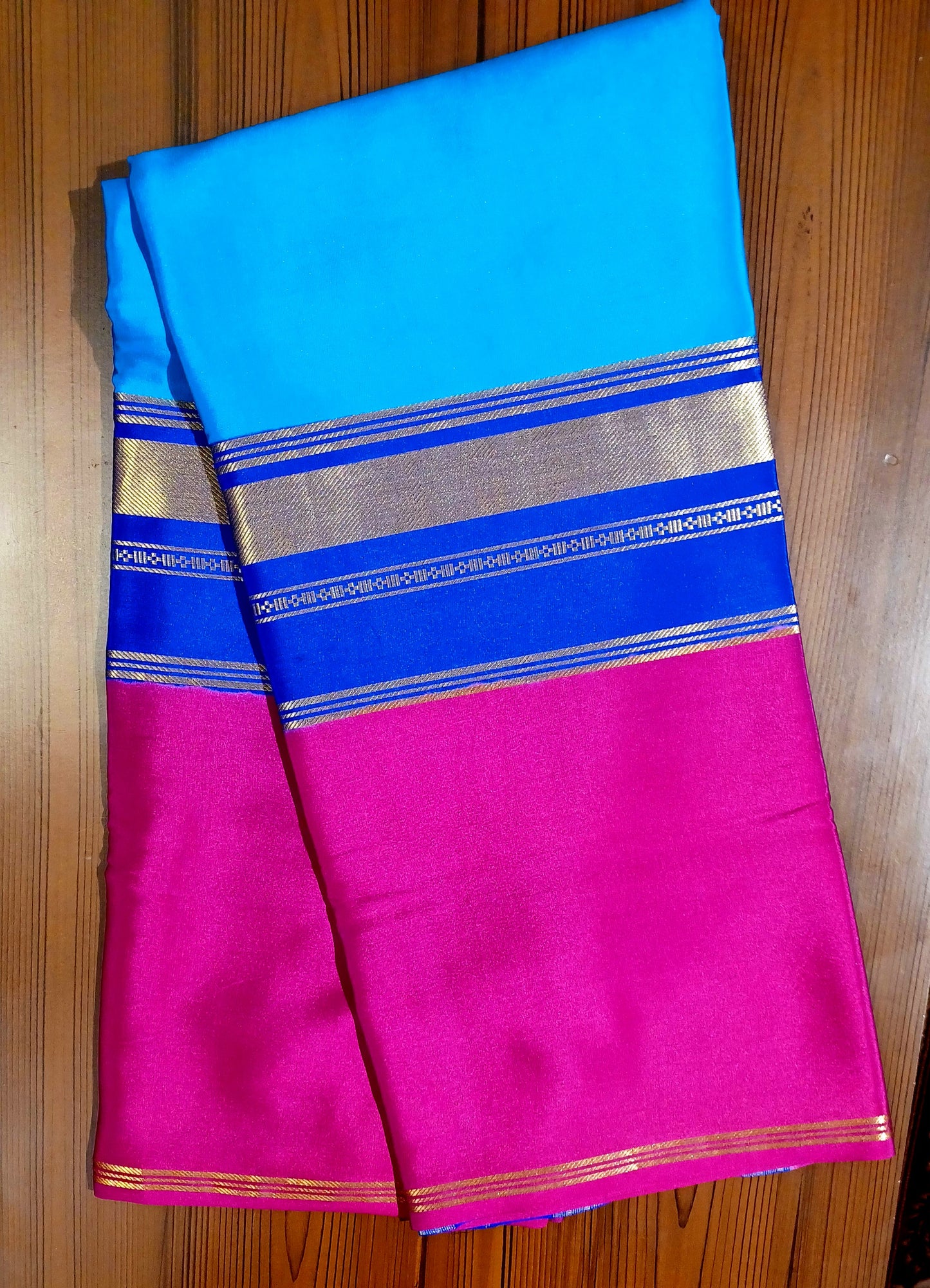 Ananda Blue Premium Bentex 3D Mysore Crepe Pure Silk Saree