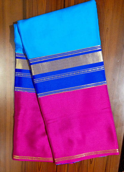 Ananda Blue Premium Bentex 3D Mysore Crepe Pure Silk Saree
