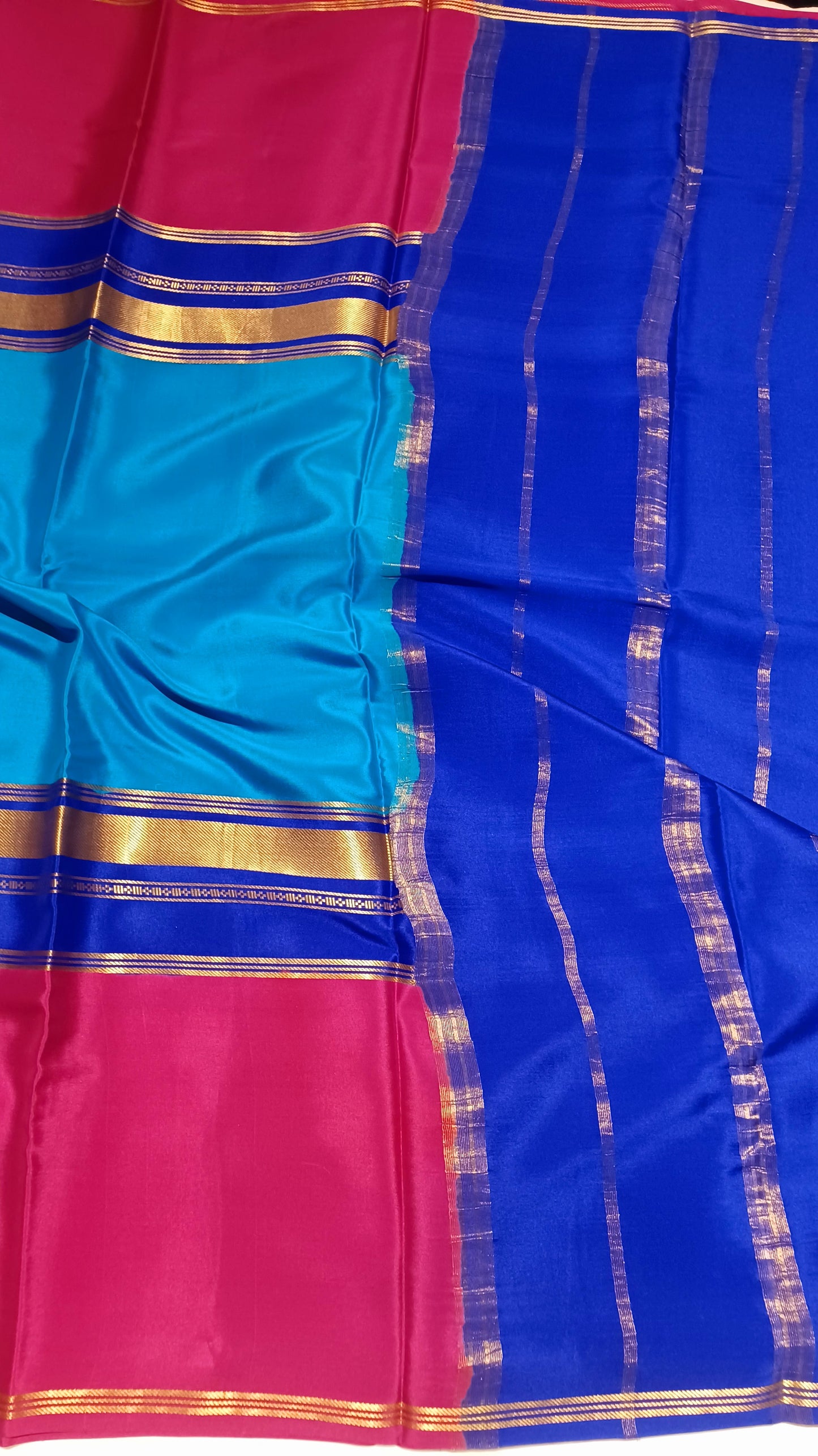 Ananda Blue Premium Bentex 3D Mysore Crepe Pure Silk Saree