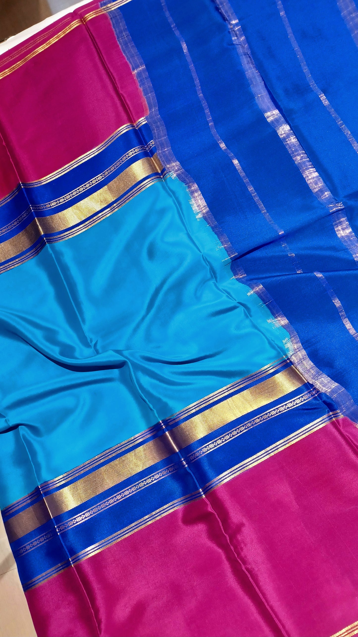 Ananda Blue Premium Bentex 3D Mysore Crepe Pure Silk Saree