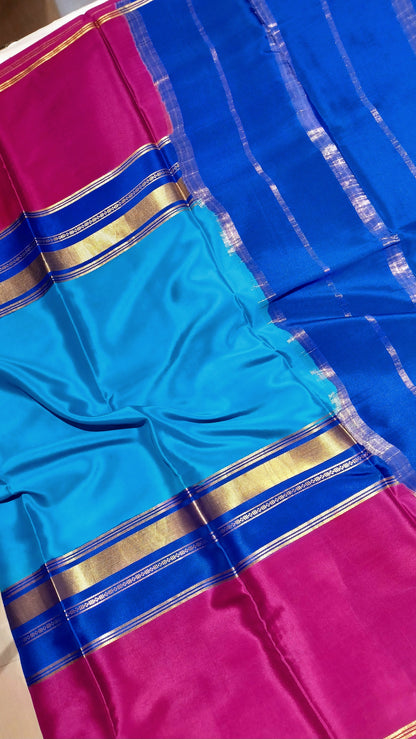 Ananda Blue Premium Bentex 3D Mysore Crepe Pure Silk Saree