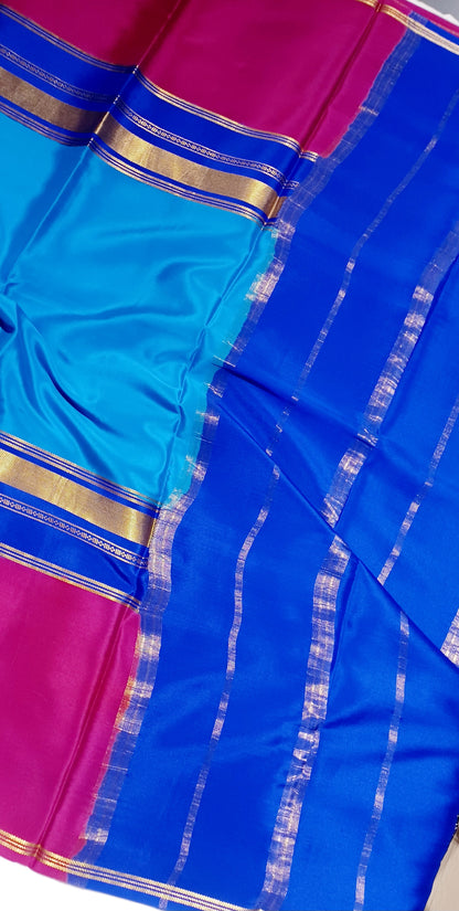Ananda Blue Premium Bentex 3D Mysore Crepe Pure Silk Saree