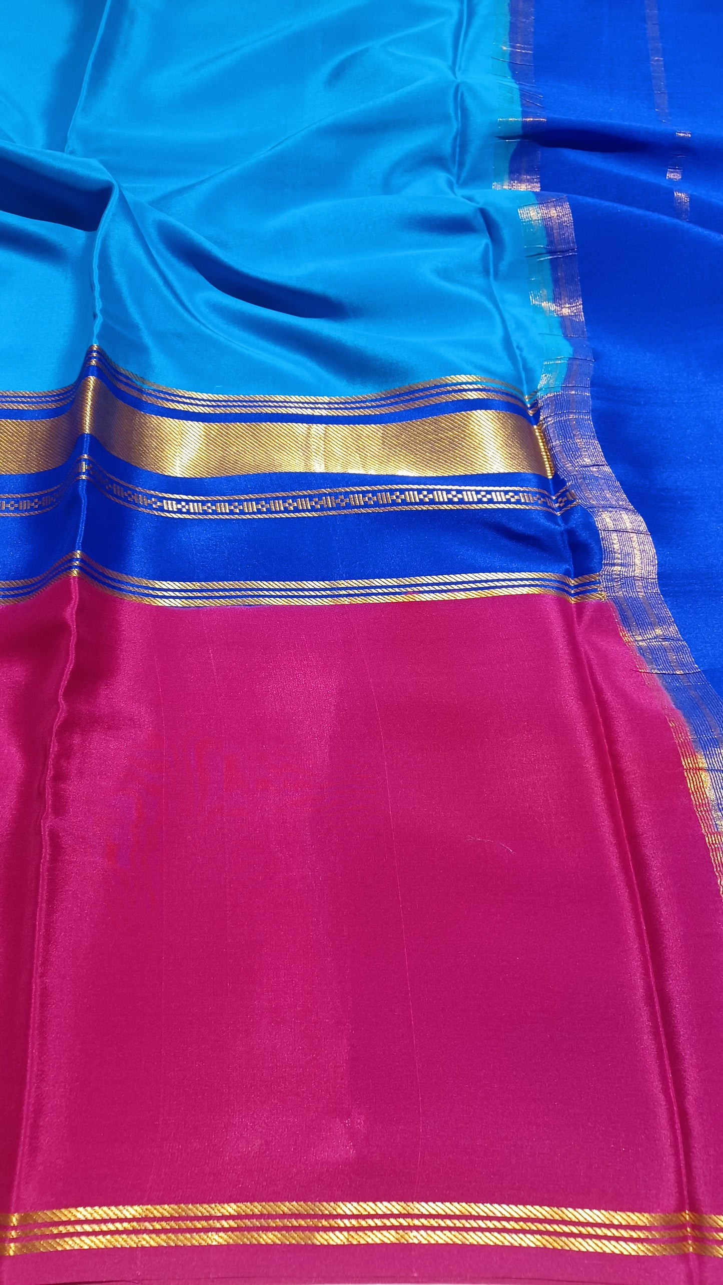 Ananda Blue Premium Bentex 3D Mysore Crepe Pure Silk Saree