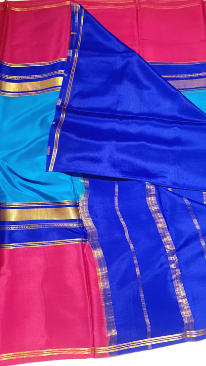 Ananda Blue Premium Bentex 3D Mysore Crepe Pure Silk Saree