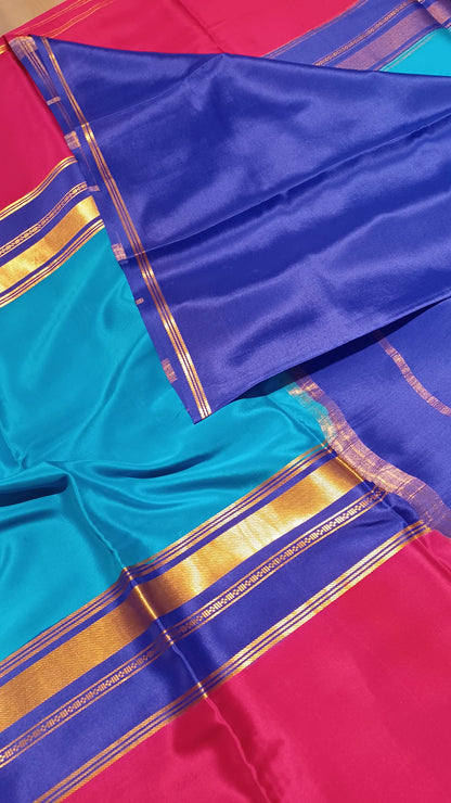 Ananda Blue Premium Bentex 3D Mysore Crepe Pure Silk Saree