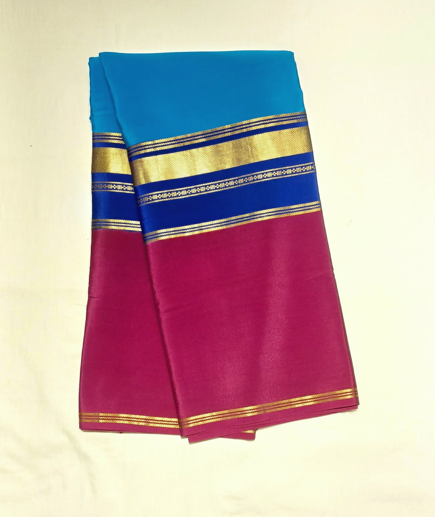 Ananda Blue Premium Bentex 3D Mysore Crepe Pure Silk Saree