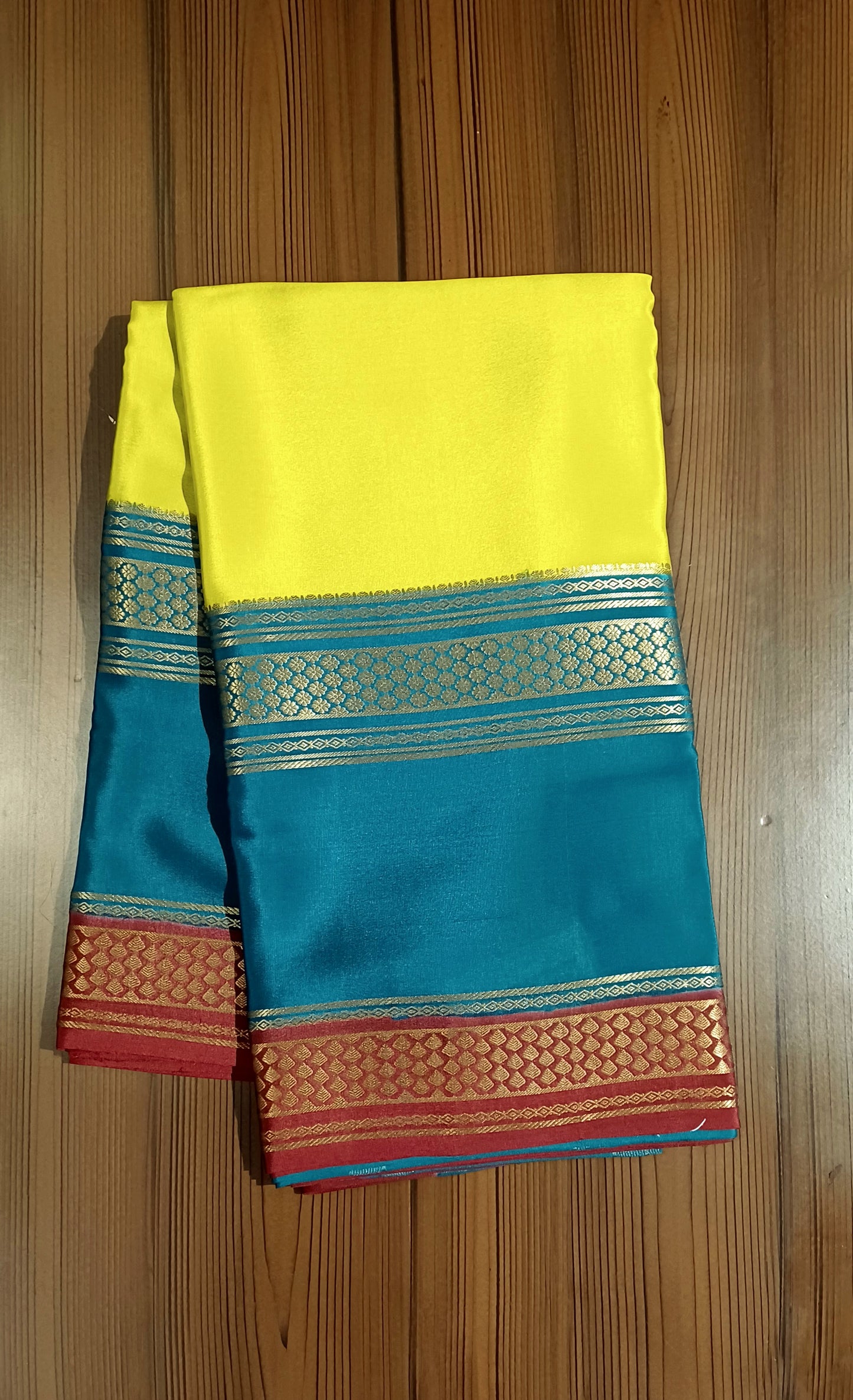 Olive Yellow Premium Bentex 3D Mysore Crepe Pure Silk Saree