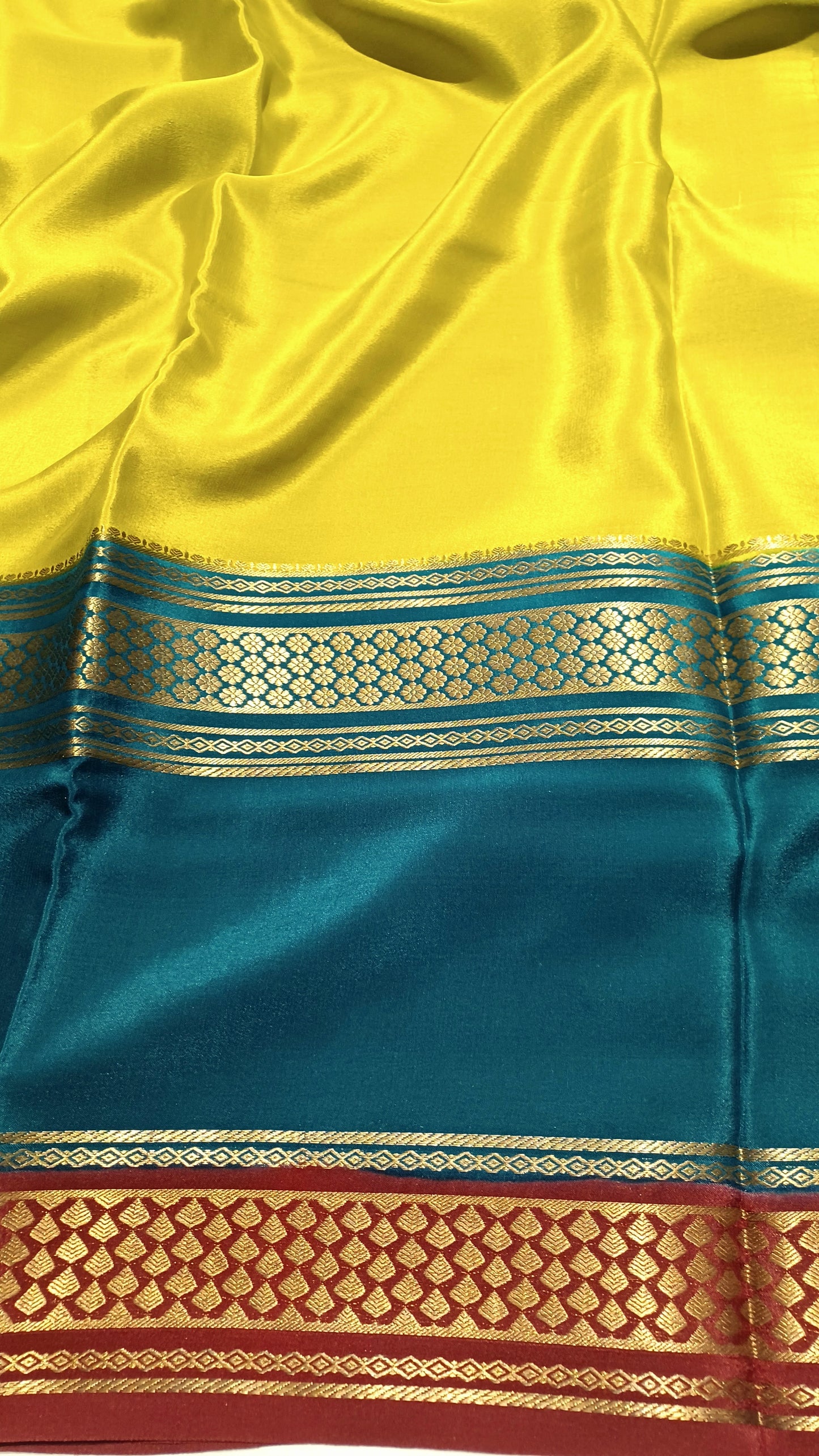 Olive Yellow Premium Bentex 3D Mysore Crepe Pure Silk Saree