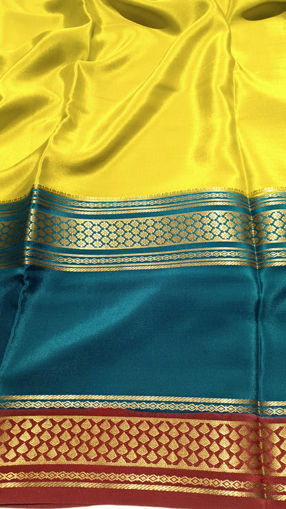 Olive Yellow Premium Bentex 3D Mysore Crepe Pure Silk Saree